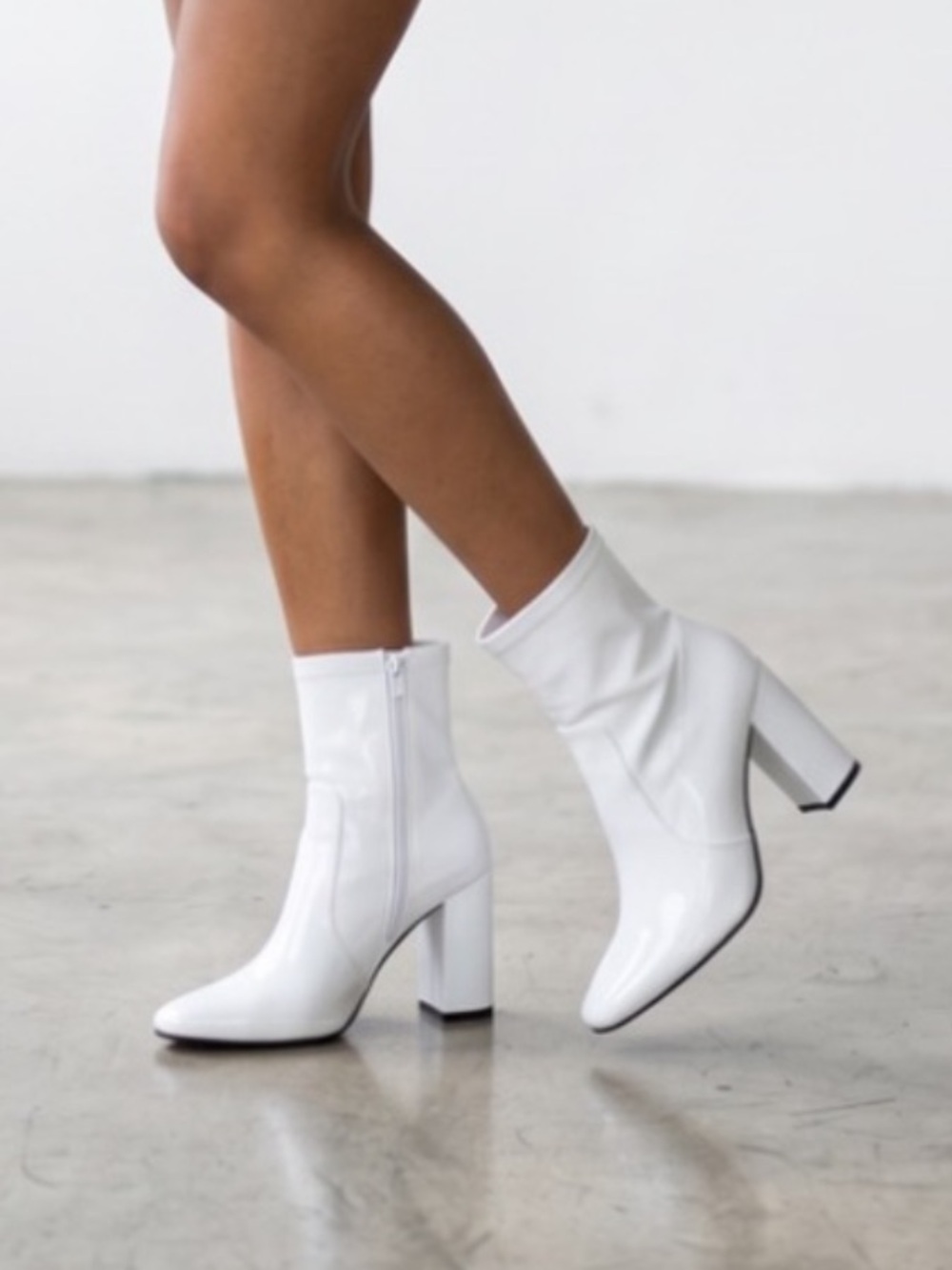 Faux Leather Glossy White Women's Ankle Boots
